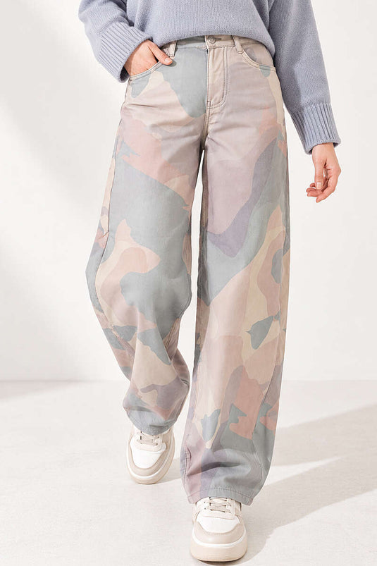 Desenli Baggy Pantolon Yeşil