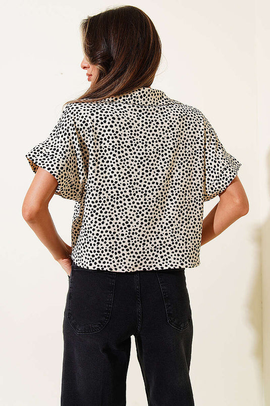 Patterned Tie-Front Shirt Cream