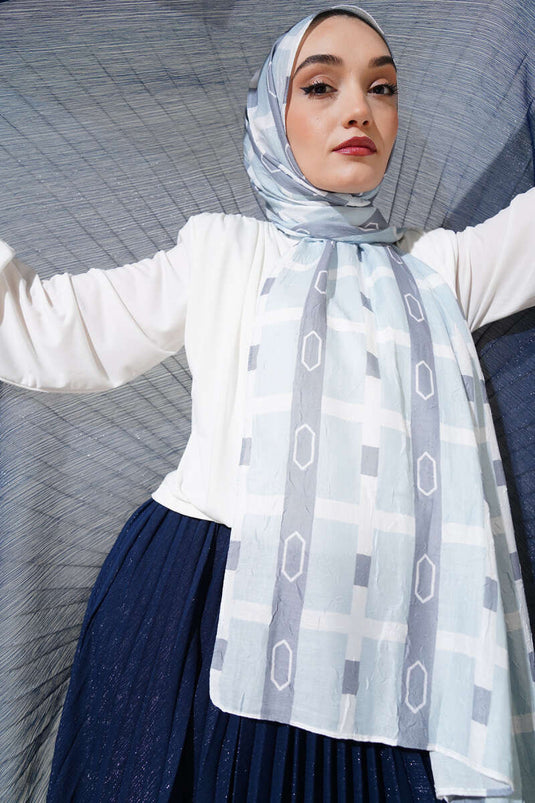 Desenli Bambu Kraş Şal Açık Gri