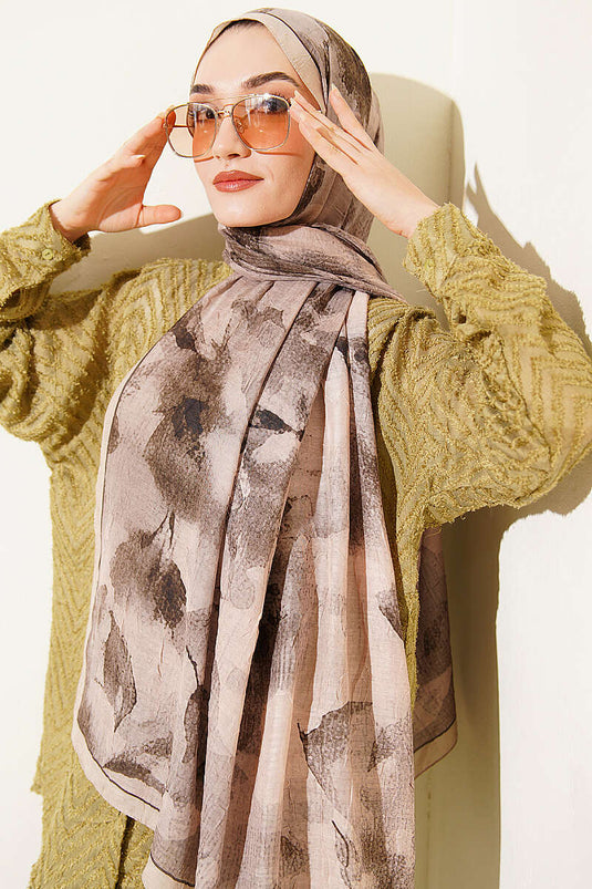 Gemusterter Bambus-Strickschal In Beige
