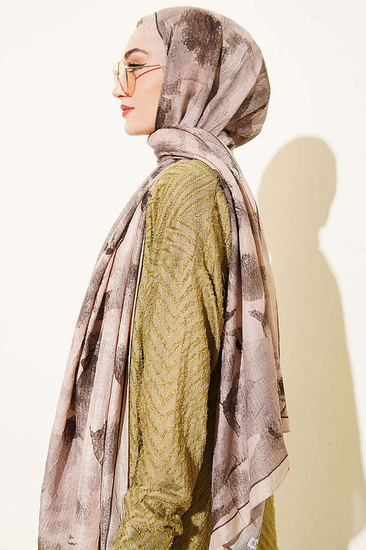 Gemusterter Bambus-Strickschal In Beige