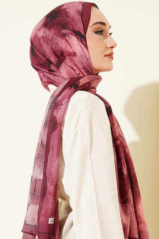 Gemustertes Bambus-Strickschal Bordeaux