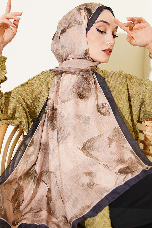 Patterned Bamboo Knit Shawl Navy Beige