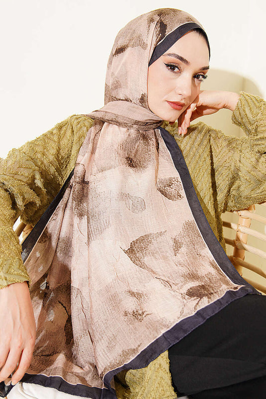 Patterned Bamboo Knit Shawl Navy Beige