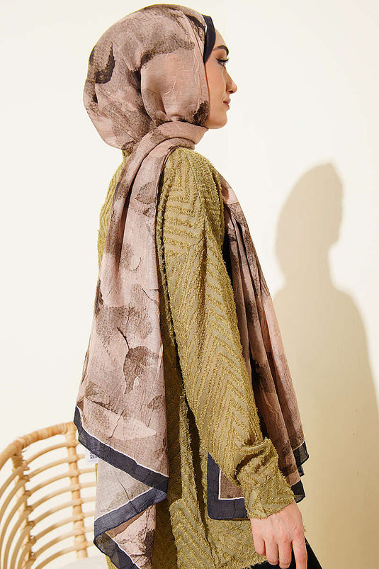 Patterned Bamboo Knit Shawl Navy Beige