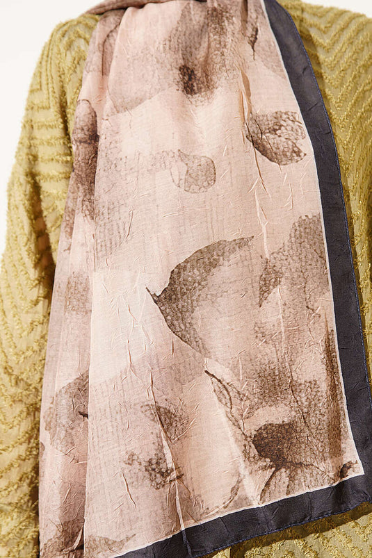 Patterned Bamboo Knit Shawl Navy Beige