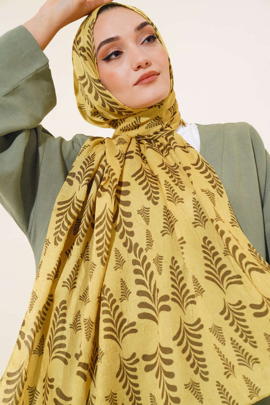 Mønstret bambus sjal oliegrøn