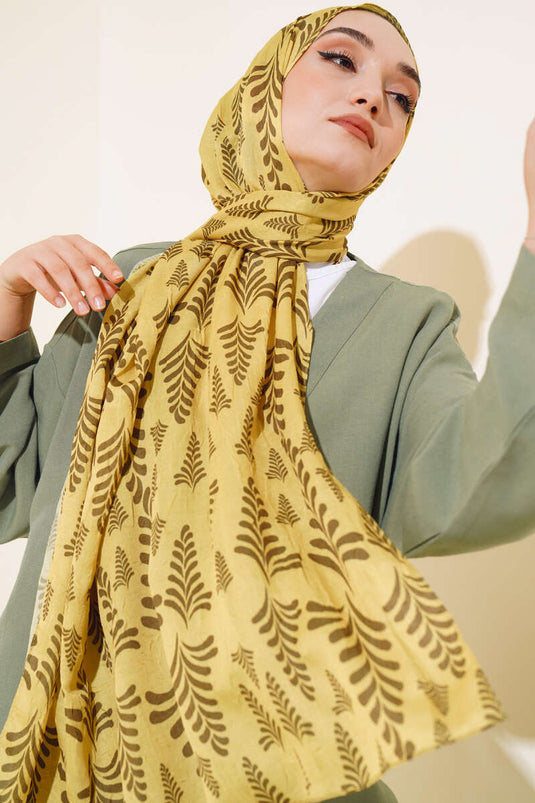 Mønstret bambus sjal oliegrøn