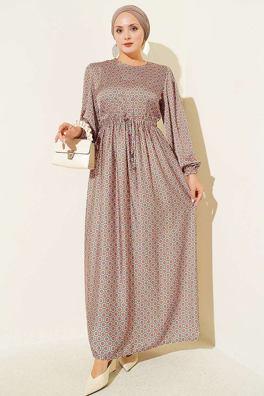 Robe En Satin Orange À Motif Et Taille Élastiquée