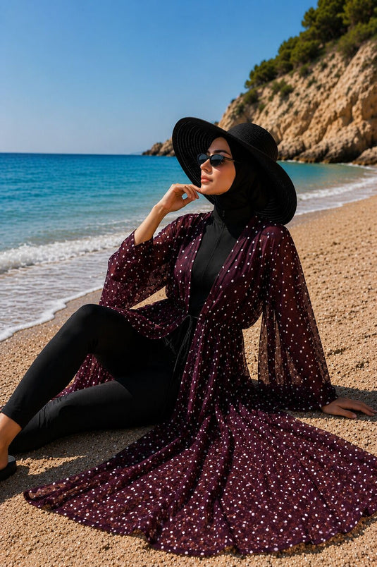Patterned Adjustable Waist Chiffon Long Pareo Plum
