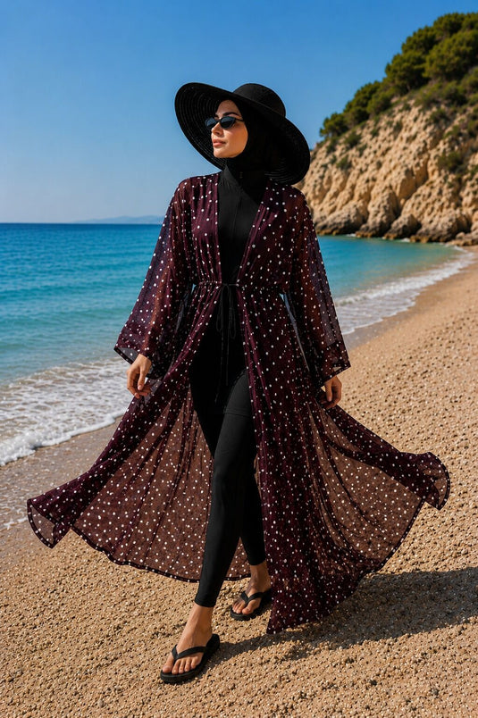 Patterned Adjustable Waist Chiffon Long Pareo Plum