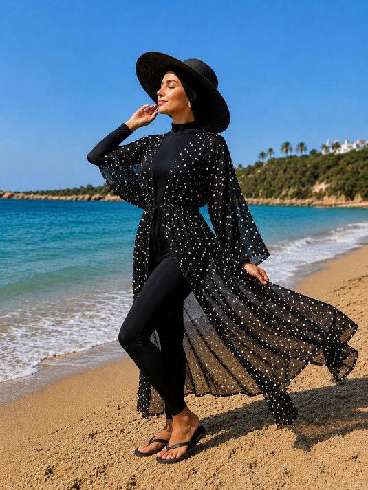 Patterned Adjustable Waist Chiffon Long Pareo Black