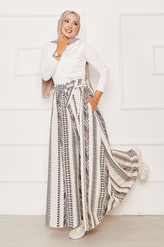 تنورة بنطلون بحزام خصر منقوش - 11