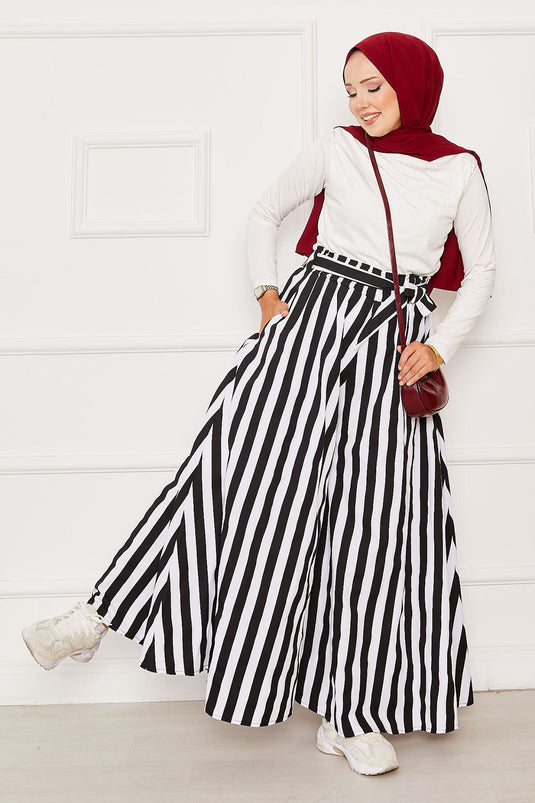 تنورة بنطلون بحزام خصر منقوش - 15