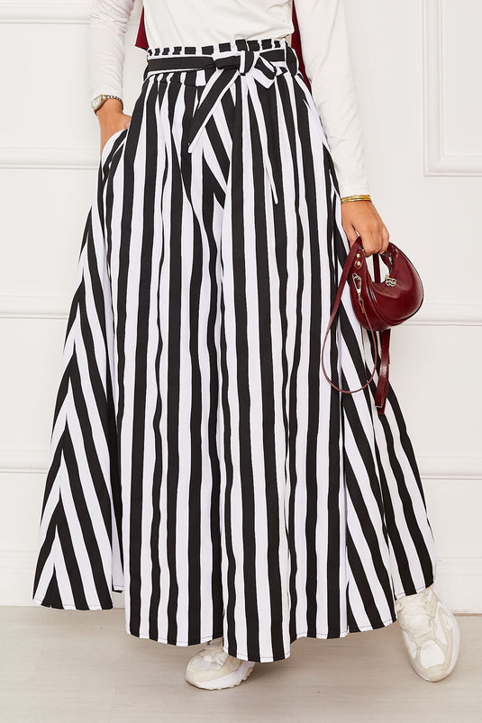 تنورة بنطلون بحزام خصر منقوش - 15