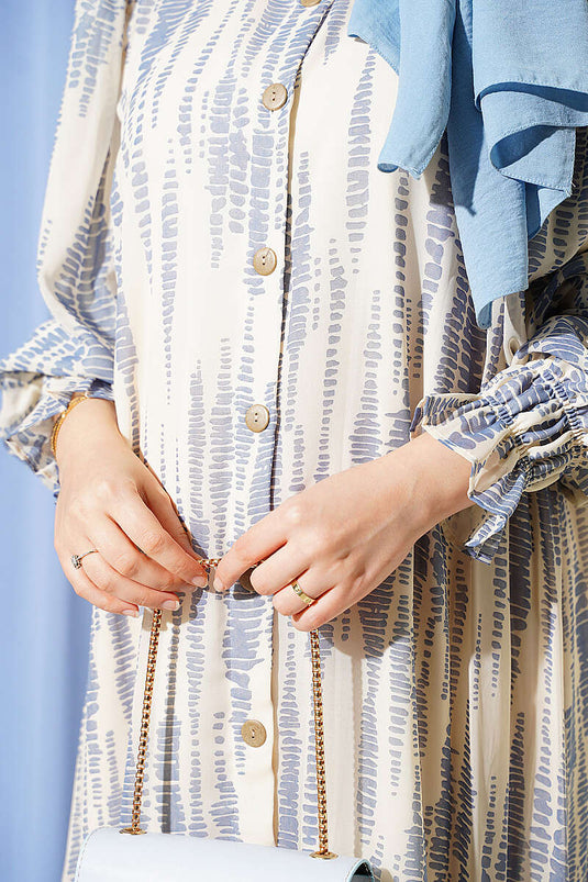 Blaue Kleid Mit Elastischen Bündchen Und Muster