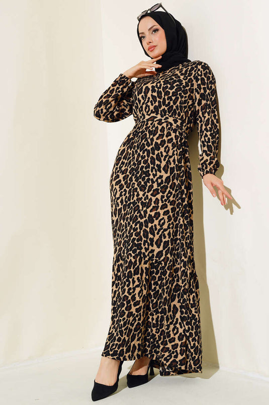 Patterned Ruffled Dress Leopard