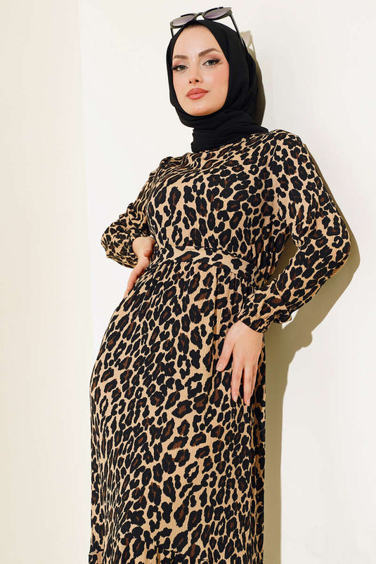 Patterned Ruffled Dress Leopard