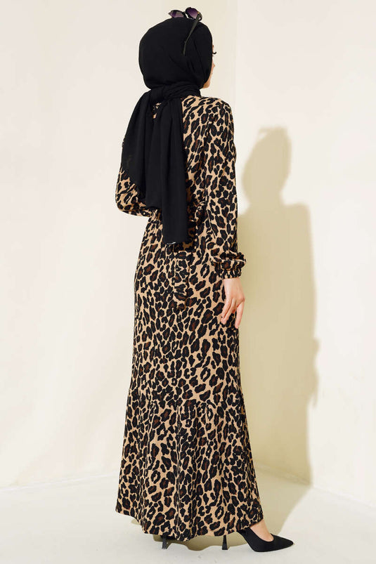 Patterned Ruffled Dress Leopard
