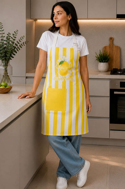 Tablier De Cuisine À Motifs Avec Poche Jaune