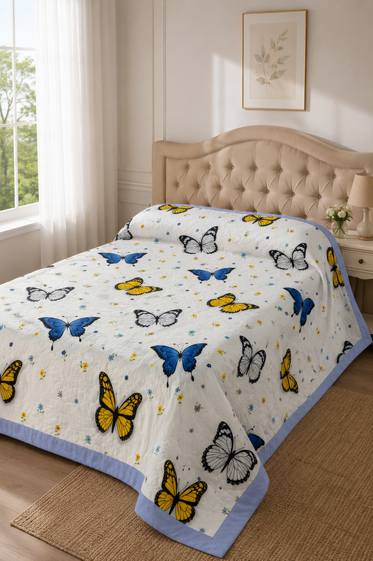 Musterbettwäsche Mit Rahmen Für Doppelbett In Blau
