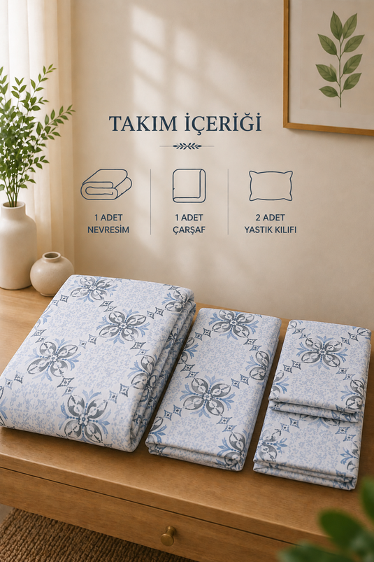 Parure De Lit Double À Motifs Bleu