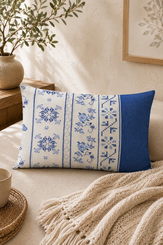 Housse de coussin à motifs bleue