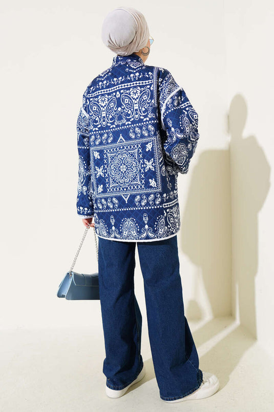 Veste matelassée à boutons-pression à motifs bleu marine