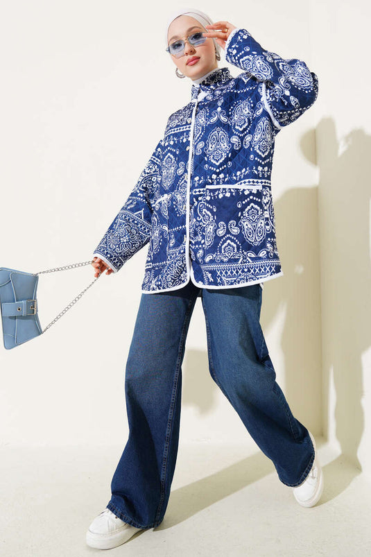 Veste matelassée à boutons-pression à motifs bleu marine