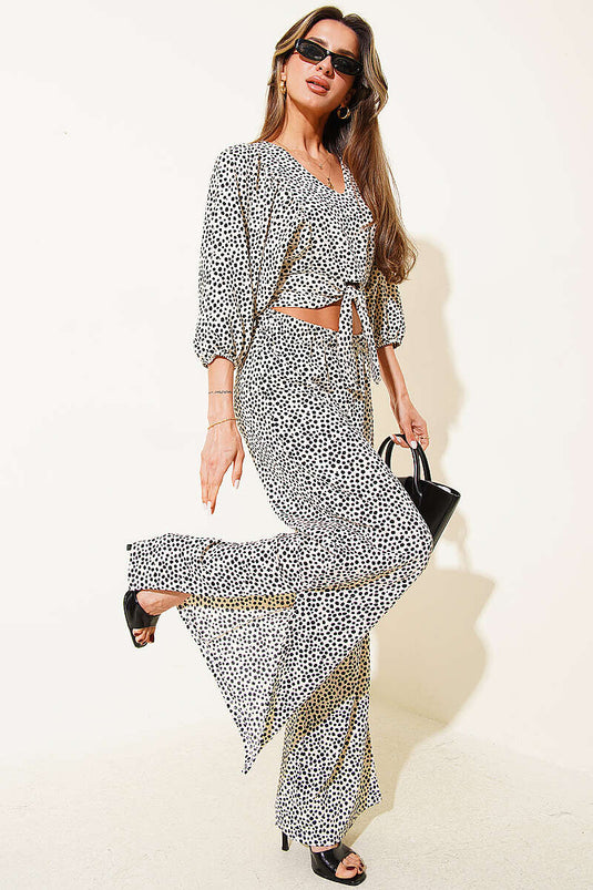 Patterned Cropped Two-Piece Set Cream