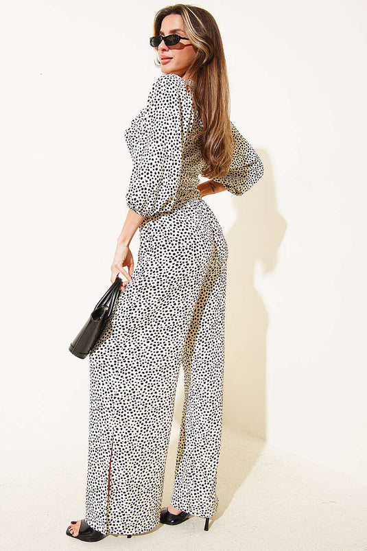 Patterned Cropped Two-Piece Set Cream