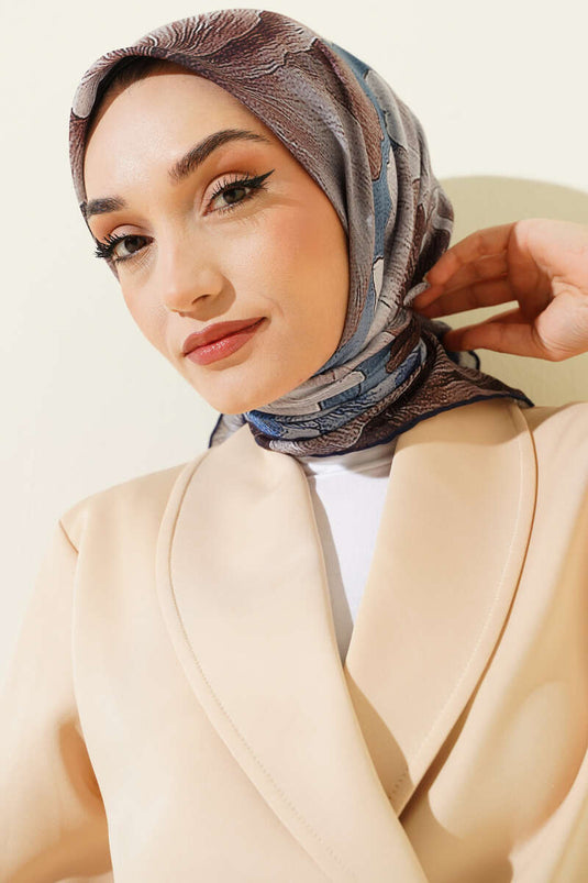 Desenli Demore Lacivert Serisi Eşarp Asorti 6