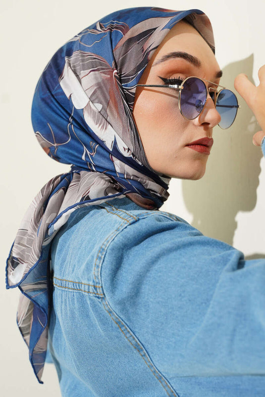 Desenli Demore Lacivert Serisi Eşarp Asorti 9