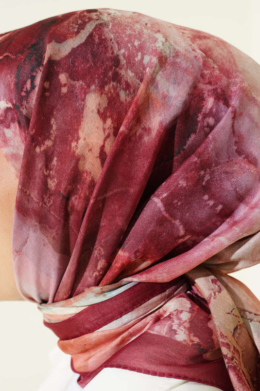 Patterned Digital Print Scarf, Burgundy