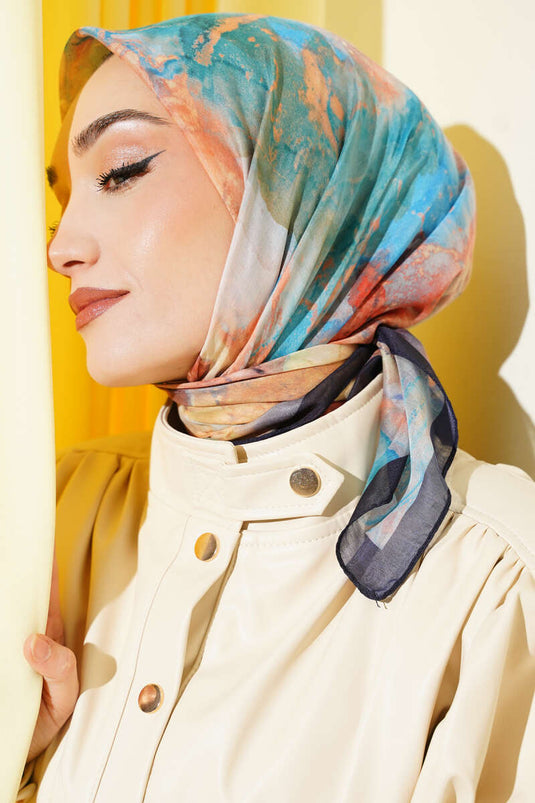 Patterned Digital Print Scarf Navy Blue