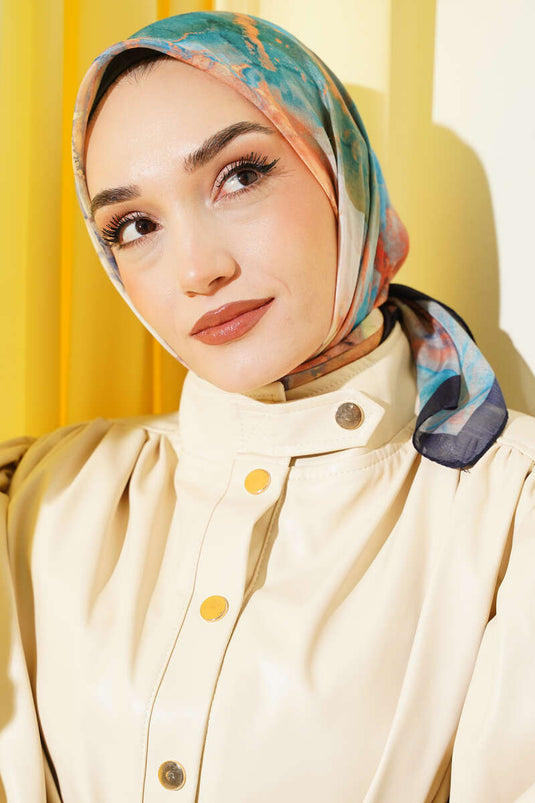 Patterned Digital Print Scarf Navy Blue