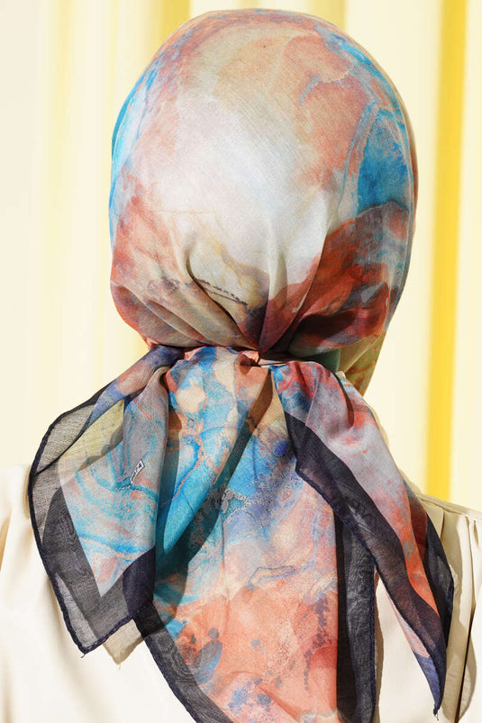 Patterned Digital Print Scarf Navy Blue