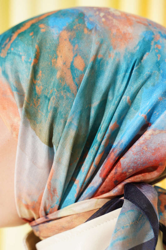 Patterned Digital Print Scarf Navy Blue