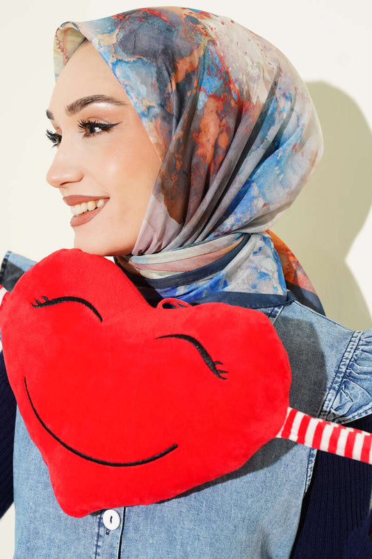 وشاح مطبوع رقميًا بنقوش، أزرق بترولي