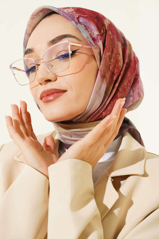 وشاح مطبوع رقميًا بنقوش، بني فاتح