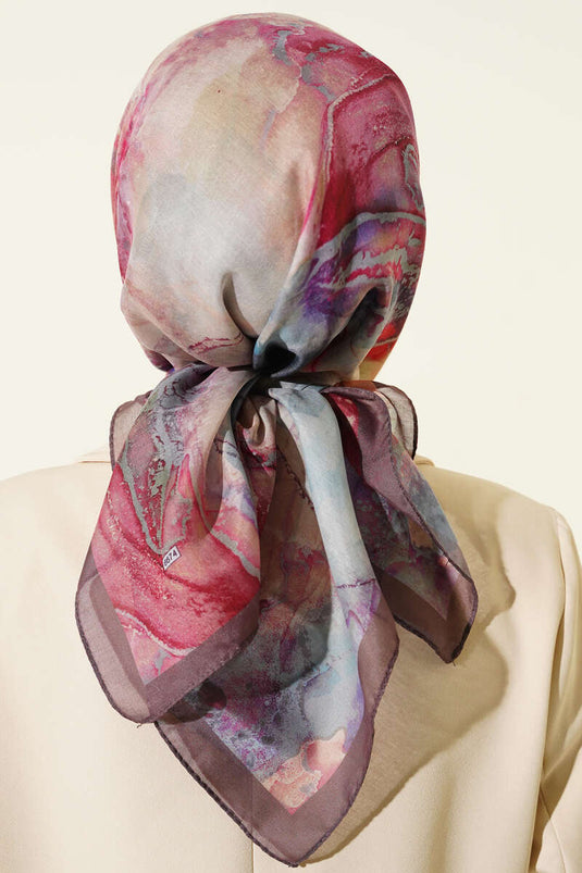 وشاح مطبوع رقميًا بنقوش، بني فاتح