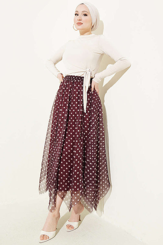 Jupe asymétrique en chiffon à motifs avec coutures, bordeaux
