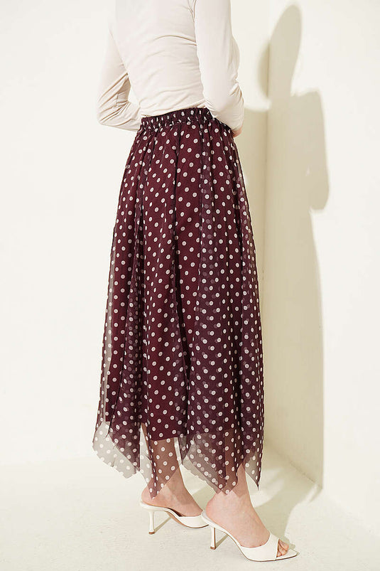 Jupe asymétrique en chiffon à motifs avec coutures, bordeaux