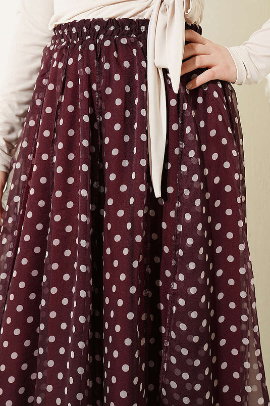 Jupe asymétrique en chiffon à motifs avec coutures, bordeaux