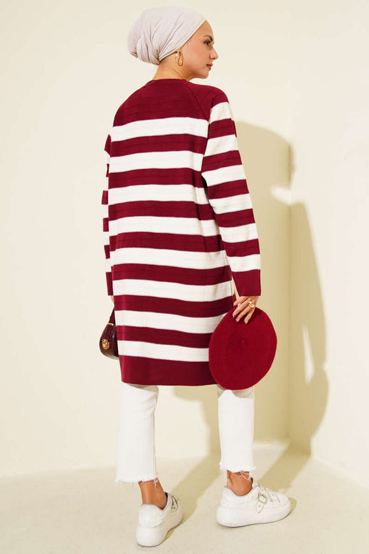 Patterned Button Detailed Knit Cardigan Burgundy