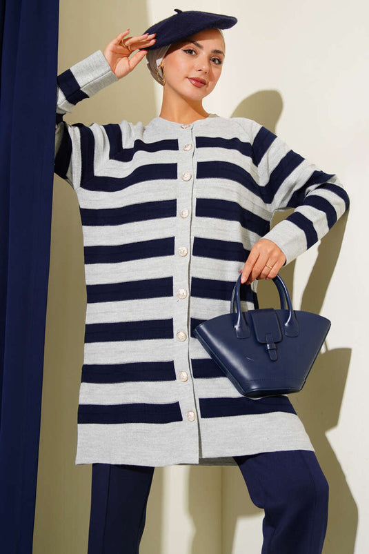 Patterned Button Detailed Knitwear Cardigan Gray