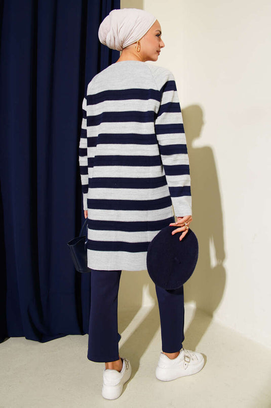 Patterned Button Detailed Knitwear Cardigan Gray