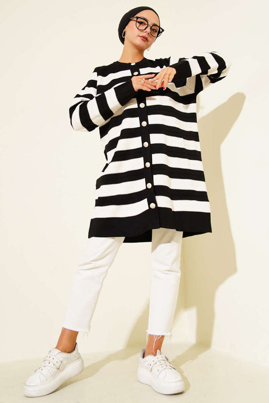 Patterned Button Detailed Knitwear Cardigan Black