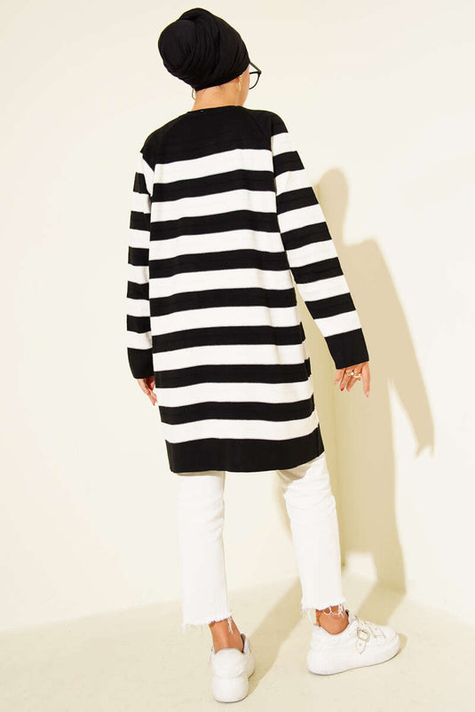 Patterned Button Detailed Knitwear Cardigan Black