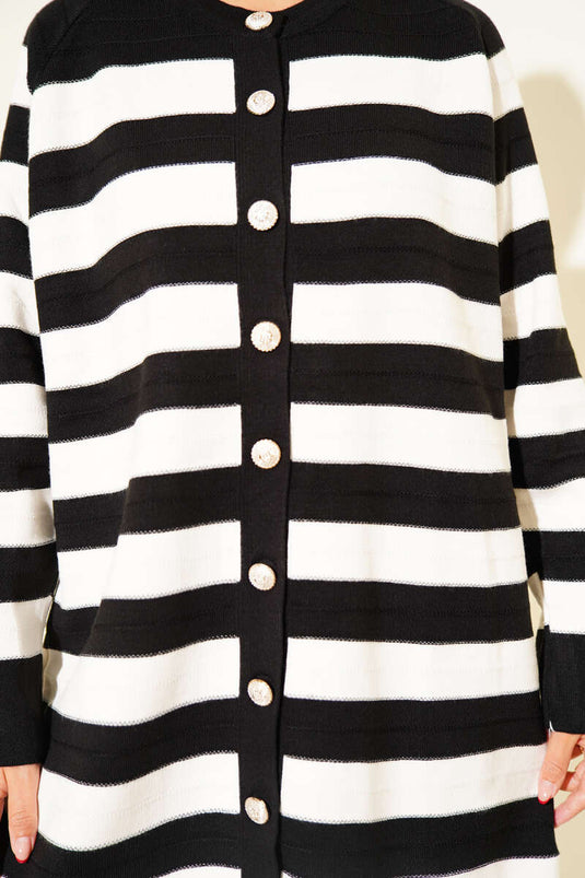 Patterned Button Detailed Knitwear Cardigan Black